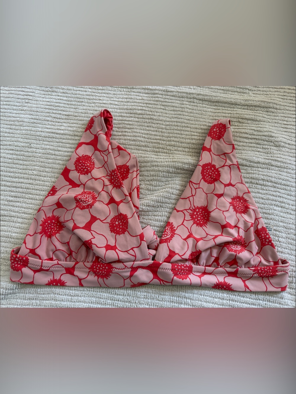 aerie Pink and Red Floral Triangle Bikini Top